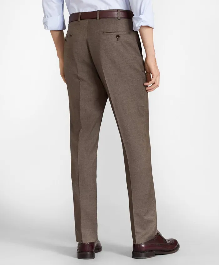 Men Brooks Brothers Flex MilanoFit Wool Trousers Brown Brooks Brothers Dress Pants