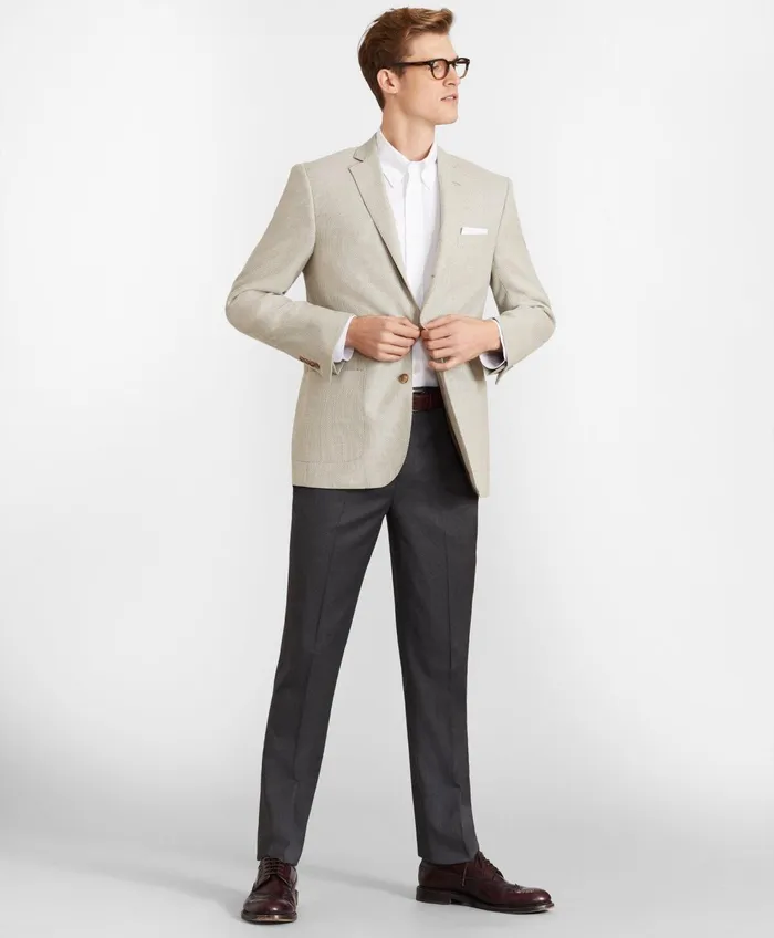 Men Brooks Brothers Flex MilanoFit Wool Trousers Grey Brooks Brothers Dress Pants