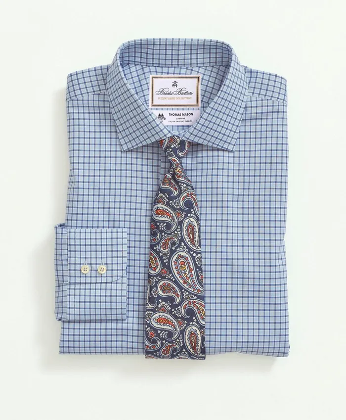 Men Brooks Brothers X Thomas Mason Cotton Poplin English Collar Check Dress Shirt Blue Brooks Brothers Dress Shirts Men Brooks Brothers X Thomas Mason Cotton Poplin English Collar Check Dress Shirt Blue Brooks Brothers Dress Shirts