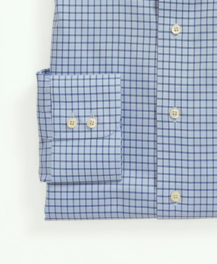 Men Brooks Brothers X Thomas Mason Cotton Poplin English Collar Check Dress Shirt Blue Brooks Brothers Dress Shirts