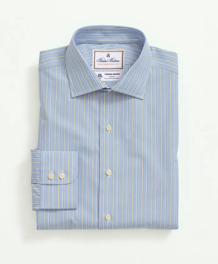 Men Brooks Brothers X Thomas Mason Cotton Poplin English Collar Stripe Dress Shirt Blue Brooks Brothers Dress Shirts