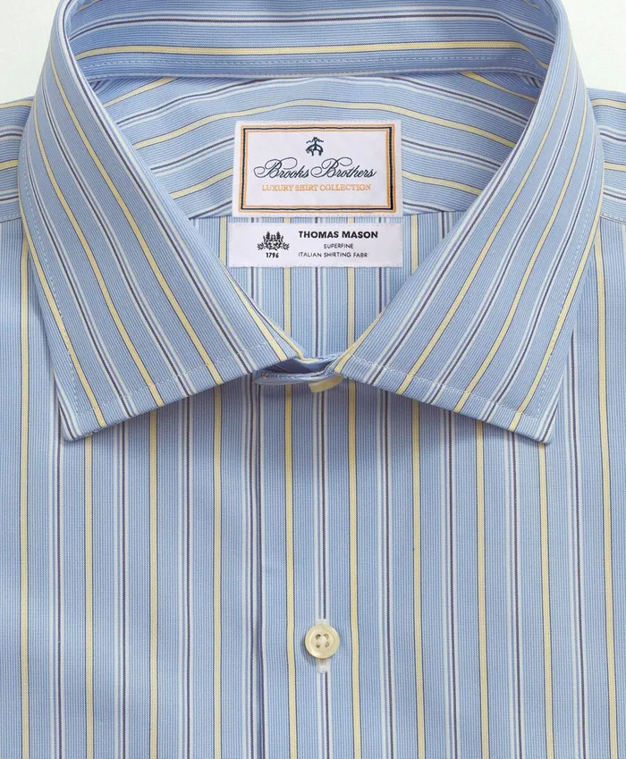 Men Brooks Brothers X Thomas Mason Cotton Poplin English Collar Stripe Dress Shirt Blue Brooks Brothers Dress Shirts