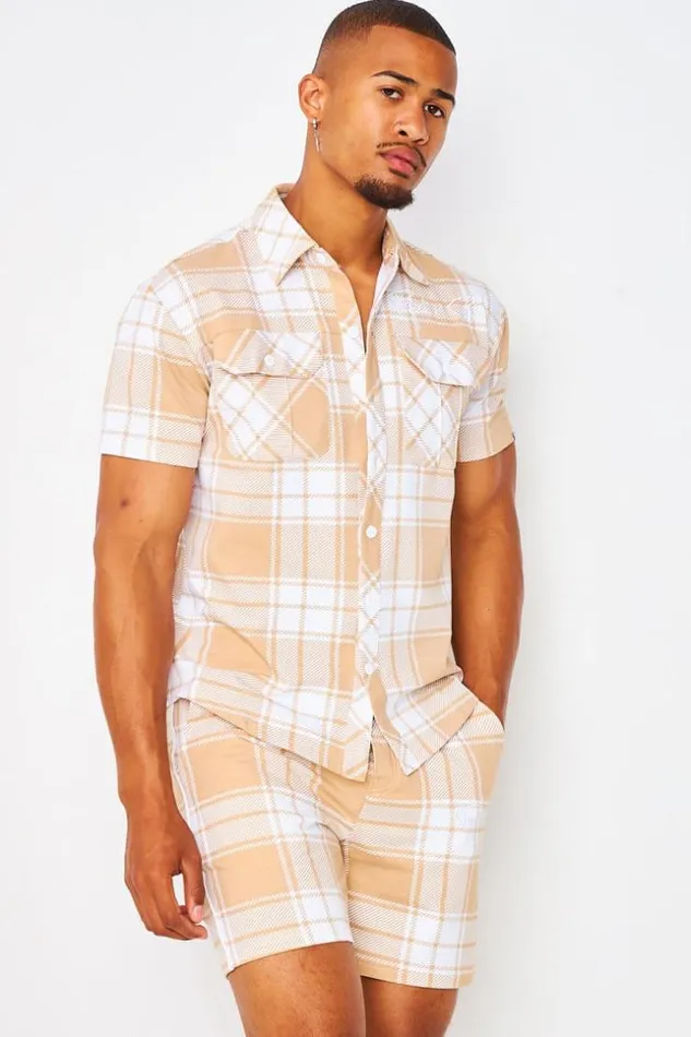 Men Check Shorts In Beige Project X 8211 2140177 Beige Brentiny Paris Shorts
