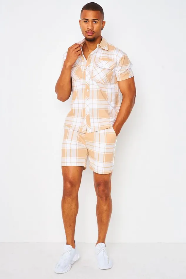 Men Check Shorts In Beige Project X 8211 2140177 Beige Brentiny Paris Shorts