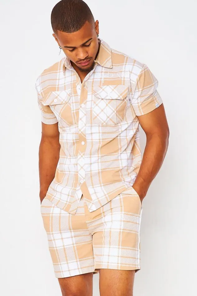 Men Check Shorts In Beige Project X 8211 2140177 Beige Brentiny Paris Shorts