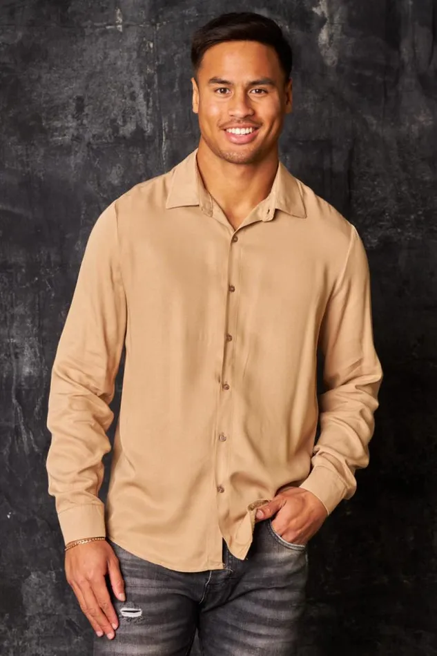 Men Chemise Fluide Manches Longues Beige Beige Brentiny Paris Shirts