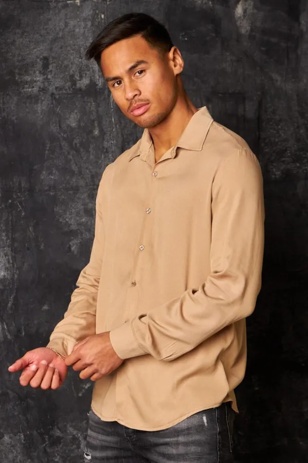 Men Chemise Fluide Manches Longues Beige Beige Brentiny Paris Shirts