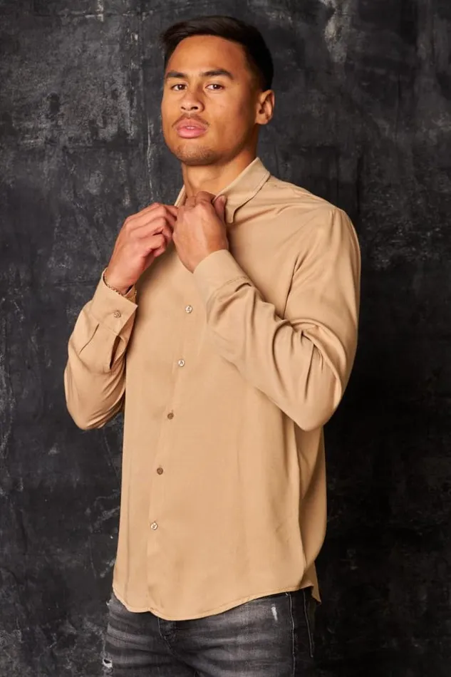 Men Chemise Fluide Manches Longues Beige Beige Brentiny Paris Shirts