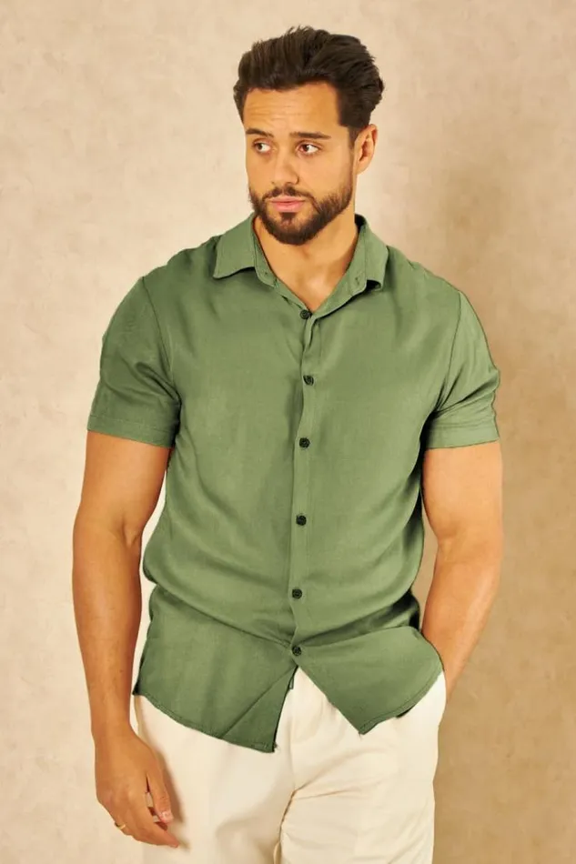 Men Chemise Lgre En Toile Kaki Khaki Brentiny Paris Shirts