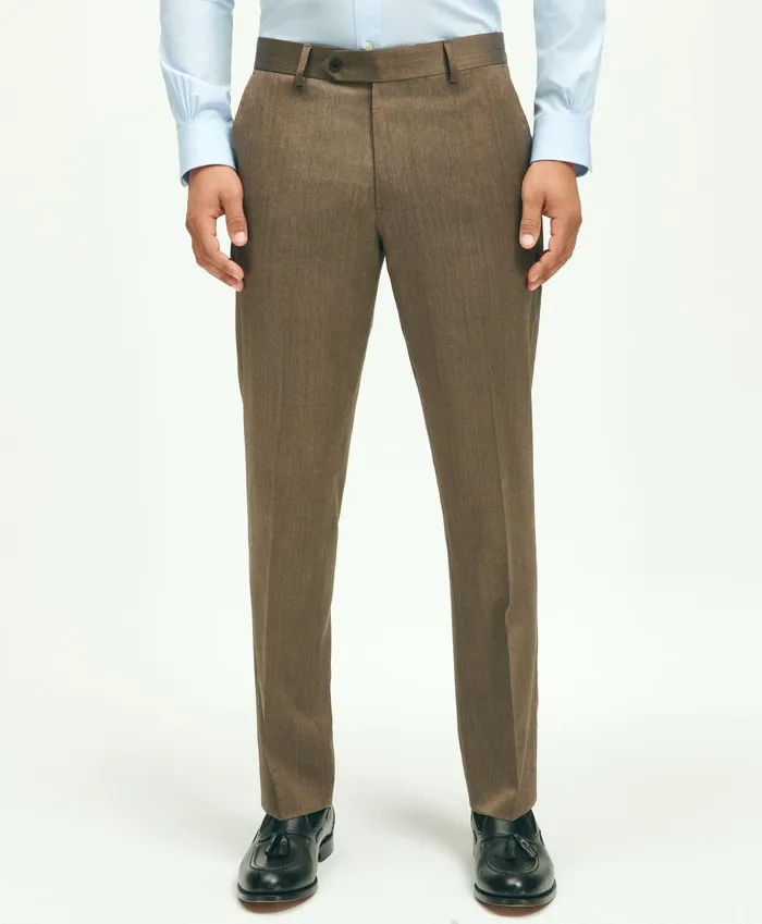 Men Classic Fit Wool Herringbone 1818 Dress Trousers Brown Brooks Brothers Dress Pants