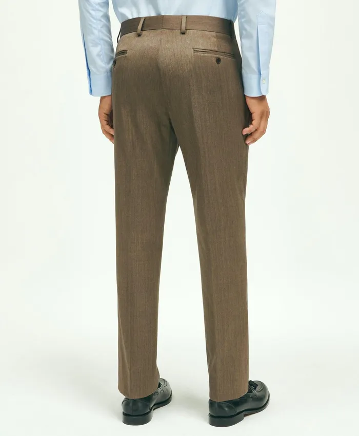 Men Classic Fit Wool Herringbone 1818 Dress Trousers Brown Brooks Brothers Dress Pants