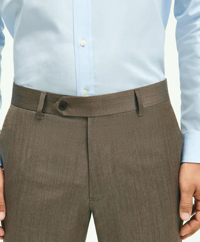 Men Classic Fit Wool Herringbone 1818 Dress Trousers Brown Brooks Brothers Dress Pants