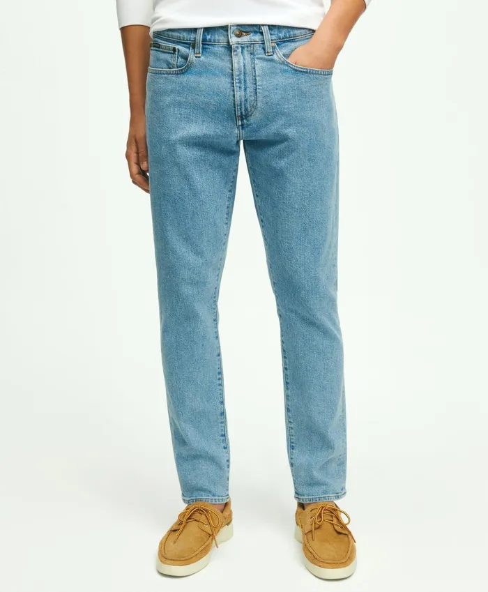 Men Classic Slim Fit Denim Jeans Light Blue Brooks Brothers Chinos and Casual Pants