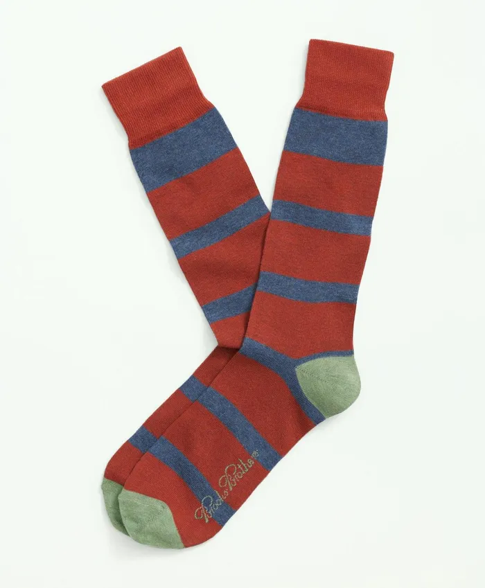 Men Cotton Blend Bb4 Striped Socks Medium Orange Brooks Brothers Sock