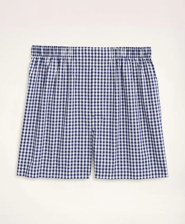 Men Cotton Broadcloth Gingham Boxers Navy Brooks Brothers Underwear