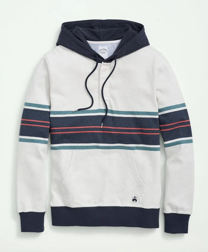 Men Cotton Chest Stripe Hoodie White Multi Brooks Brothers Polo and Rugby Shirts
