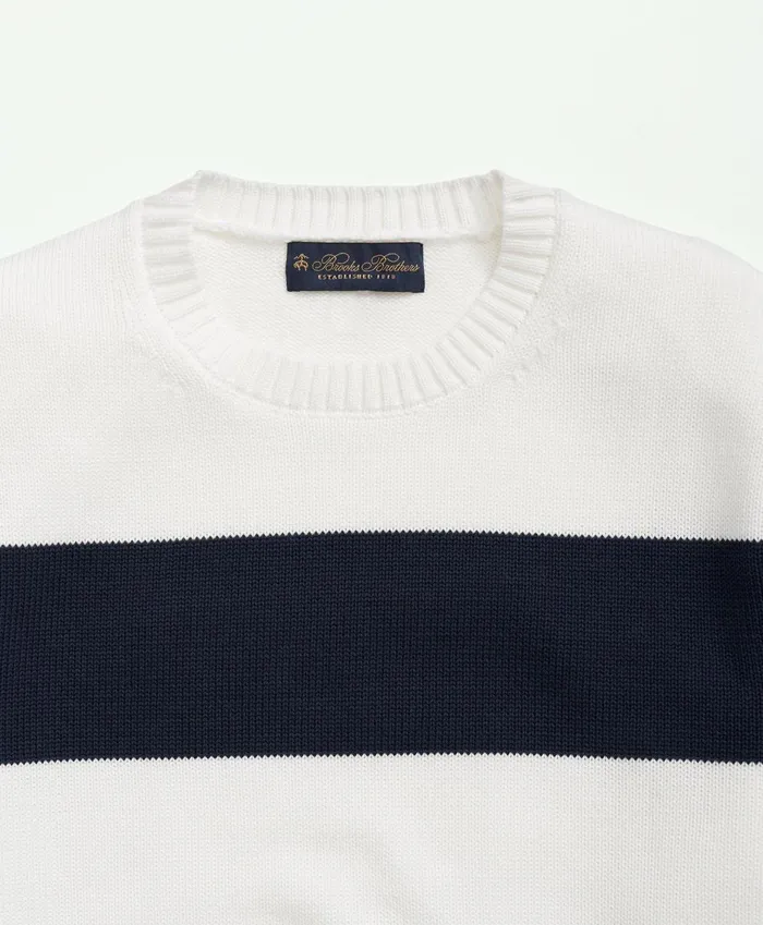 Men Cotton Crewneck Rugby Stripe Sweater White Multi Brooks Brothers Sweaters