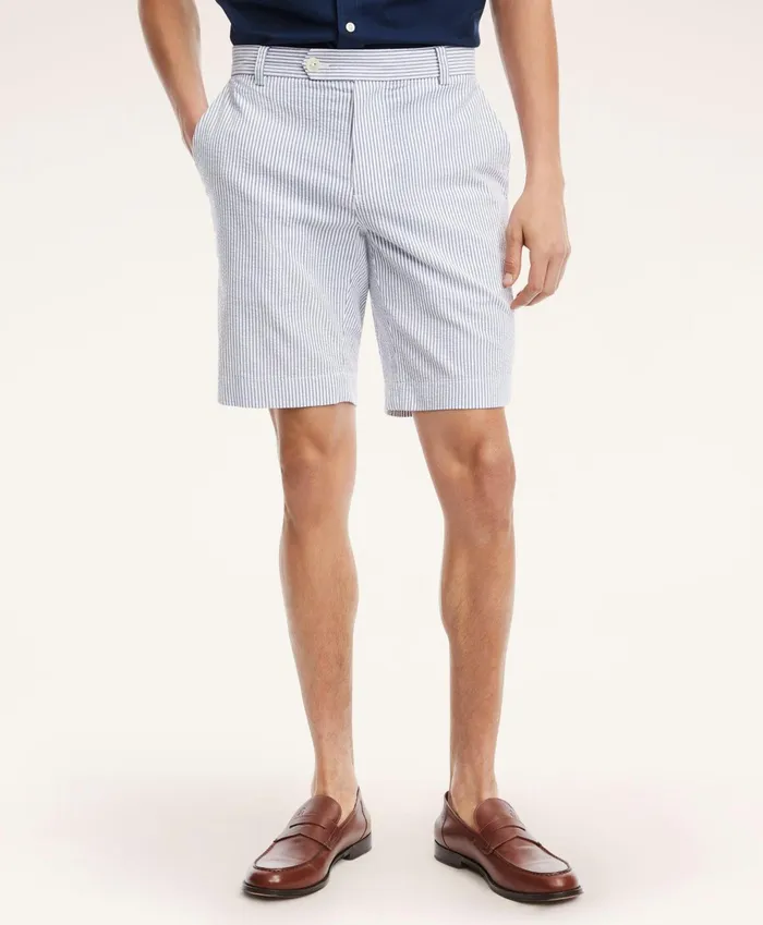 Men Cotton Seersucker Stripe Shorts Blue Brooks Brothers Shorts and Swimwear