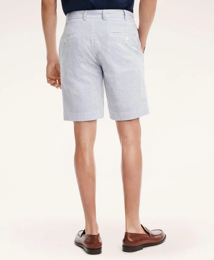 Men Cotton Seersucker Stripe Shorts Blue Brooks Brothers Shorts and Swimwear
