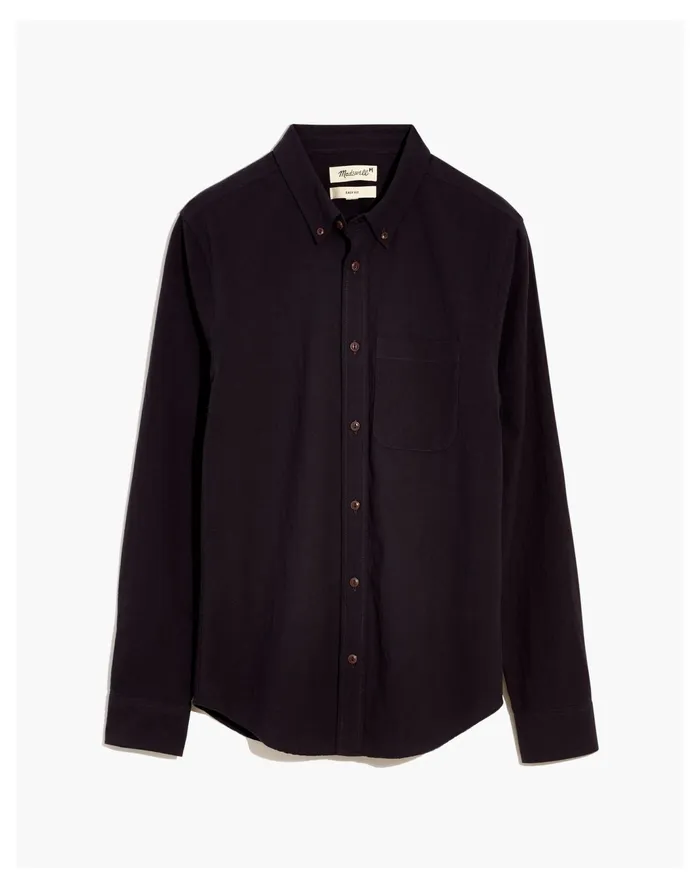 Men Crinkle Cotton Perfect Long Sleeve Shirt Black Coal Madewell Shirts