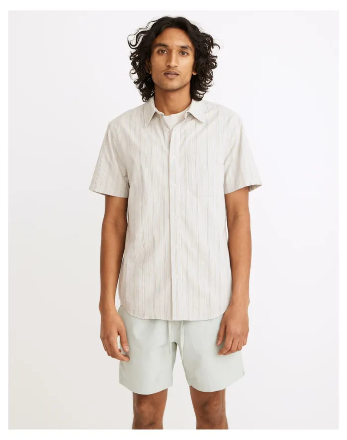 Men Crinkle Cotton Perfect Short Sleeve Shirt Glassware Blue Madewell Shirts