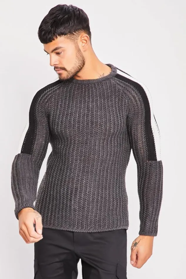 Men Dak Grey Knit Sweater With White Shoulders Grey Brentiny Paris Sweatshirts and Pullovers Men Dak Grey Knit Sweater With White Shoulders Grey Brentiny Paris Sweatshirts and Pullovers