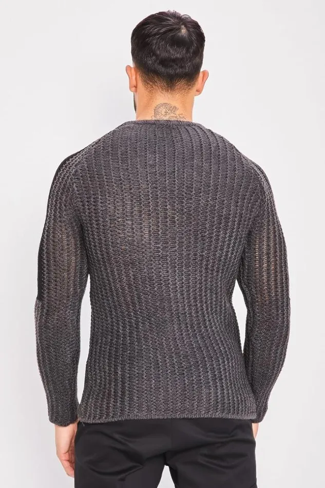 Men Dak Grey Knit Sweater With White Shoulders Grey Brentiny Paris Sweatshirts and Pullovers
