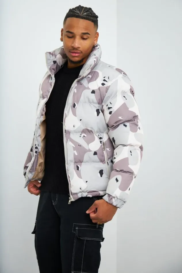 Men Doudoune Beige Et Gris Camouflage Beige Brentiny Paris Parkas And Down Jackets
