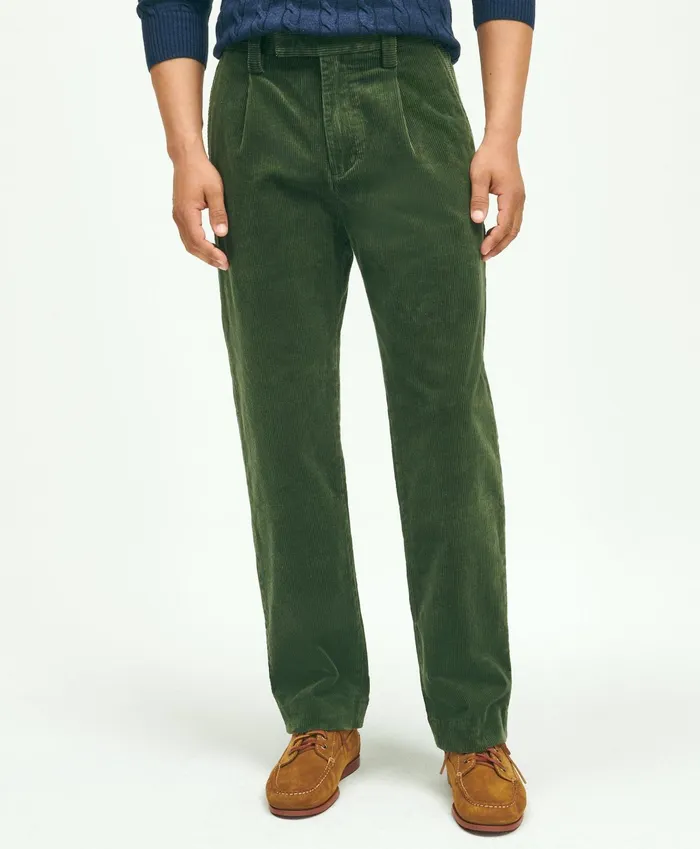 Men Elliot Fit Cotton WideWale Corduroy Pants Dark Green Brooks Brothers Chinos and Casual Pants