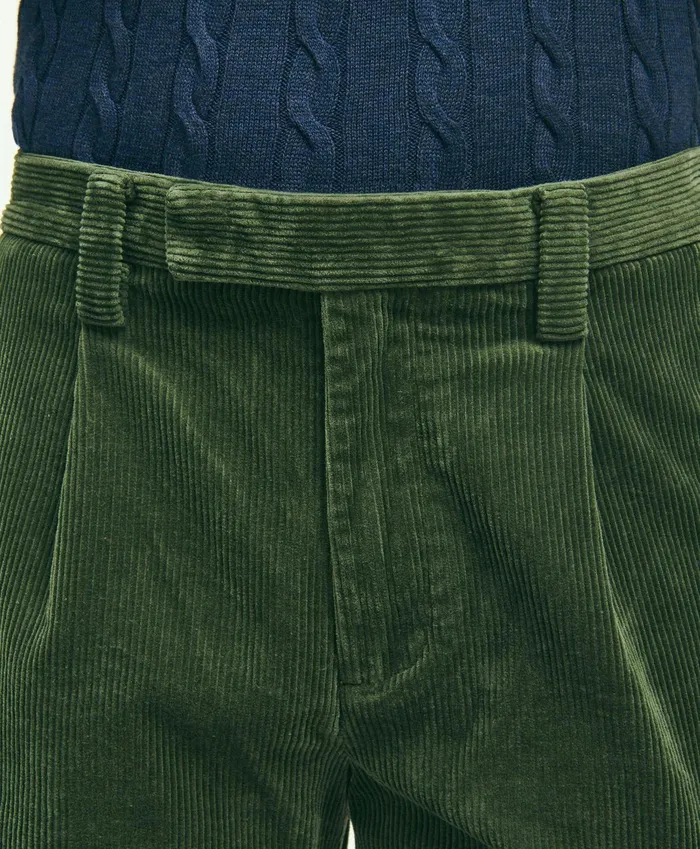 Men Elliot Fit Cotton WideWale Corduroy Pants Dark Green Brooks Brothers Chinos and Casual Pants