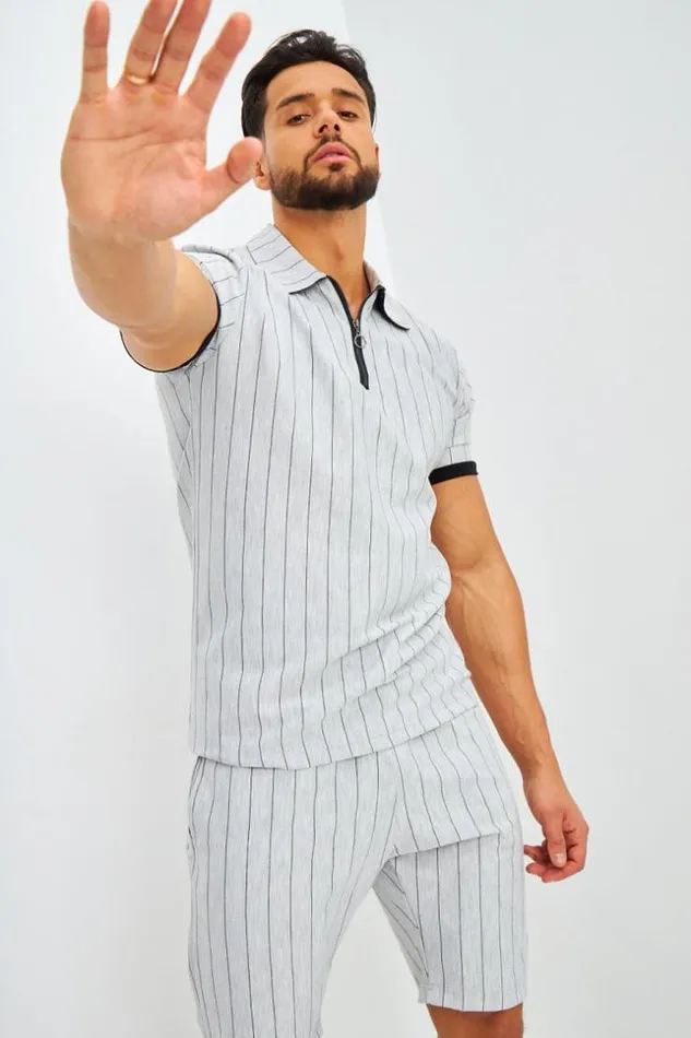 Men Ensemble Gris Ray Polo Et Short Grey Brentiny Paris Top Bottom Sets