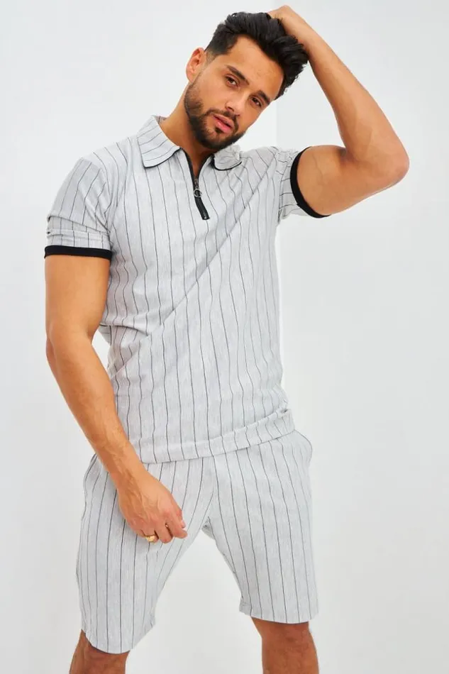 Men Ensemble Gris Ray Polo Et Short Grey Brentiny Paris Top Bottom Sets