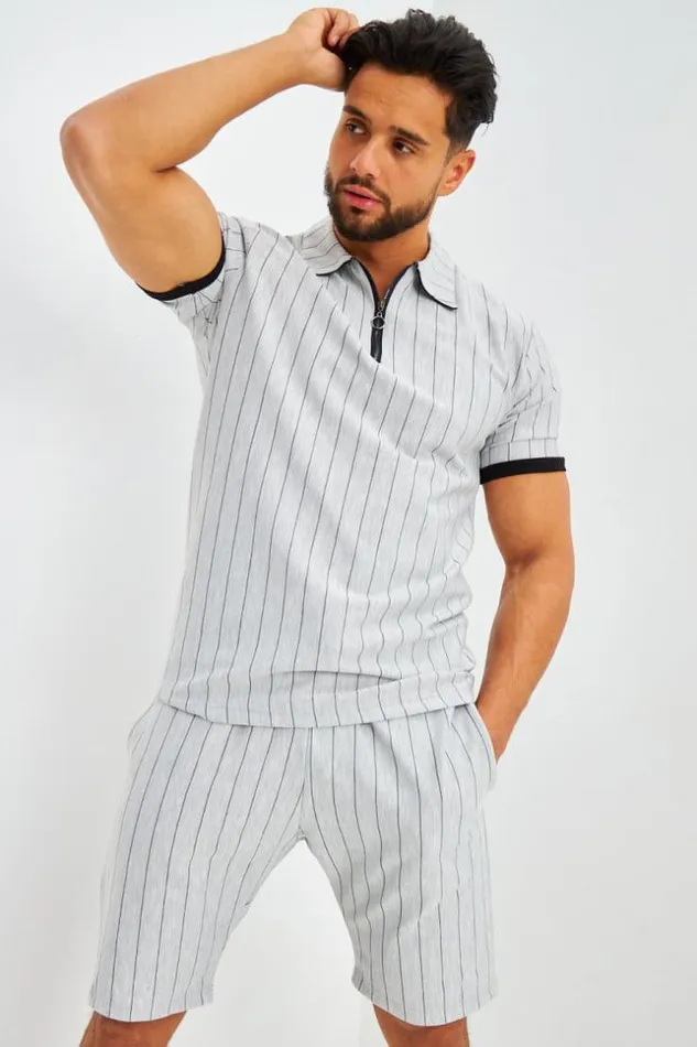 Men Ensemble Gris Ray Polo Et Short Grey Brentiny Paris Top Bottom Sets