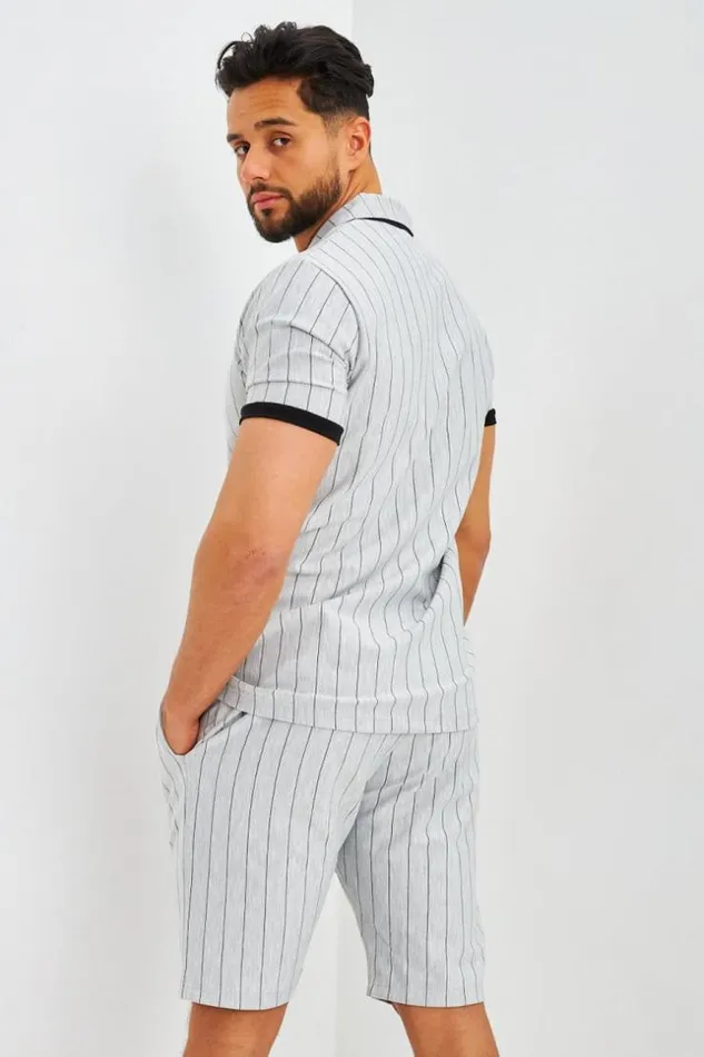 Men Ensemble Gris Ray Polo Et Short Grey Brentiny Paris Top Bottom Sets