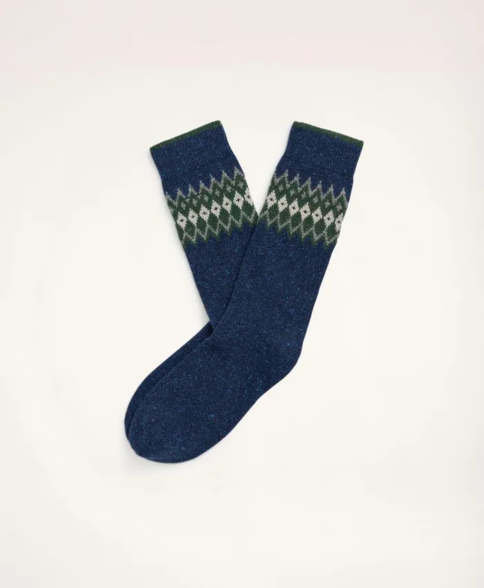 Men Fair Isle Crew Socks Navy Multi Brooks Brothers Sock