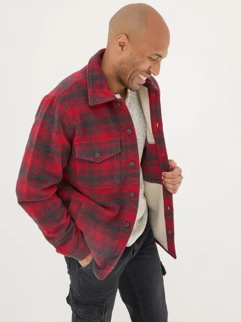 Men Fatface Coats and Jackets Dark Red Fjord Check Overshirt