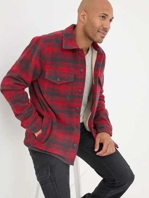 Men Fatface Coats and Jackets Dark Red Fjord Check Overshirt Men Fatface Coats and Jackets Dark Red Fjord Check Overshirt