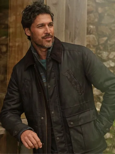 Men Fatface Coats and Jackets Hawker Washed Black Waxed Jacket