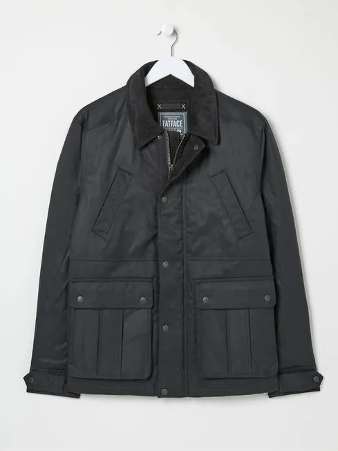 Men Fatface Coats and Jackets Hawker Washed Black Waxed Jacket