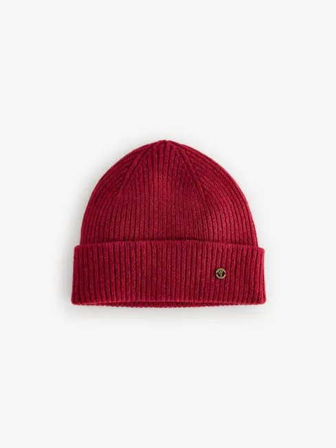 Men Fatface Hats Red Plain Lambswool Beanie Hat