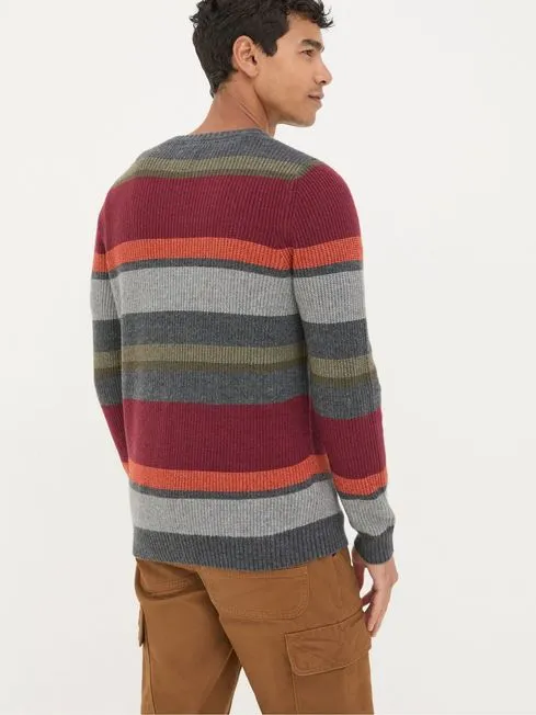 Men Fatface Knitwear Hinton Charcoal Grey Chest Stripe Crew Neck Jumper