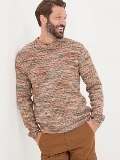 Men Fatface Knitwear Orange Ombre Crew Neck Jumper