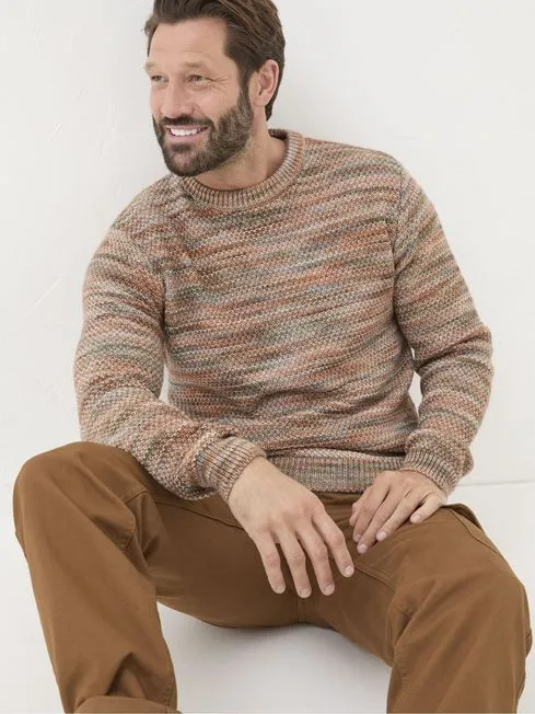 Men Fatface Knitwear Orange Ombre Crew Neck Jumper