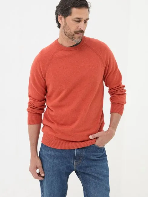 Men Fatface Knitwear Rye Orange Cotton Cashmere Crew Neck Jumper