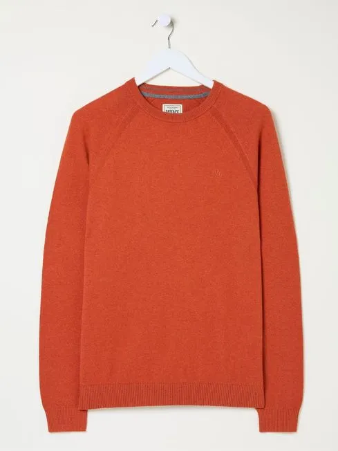Men Fatface Knitwear Rye Orange Cotton Cashmere Crew Neck Jumper