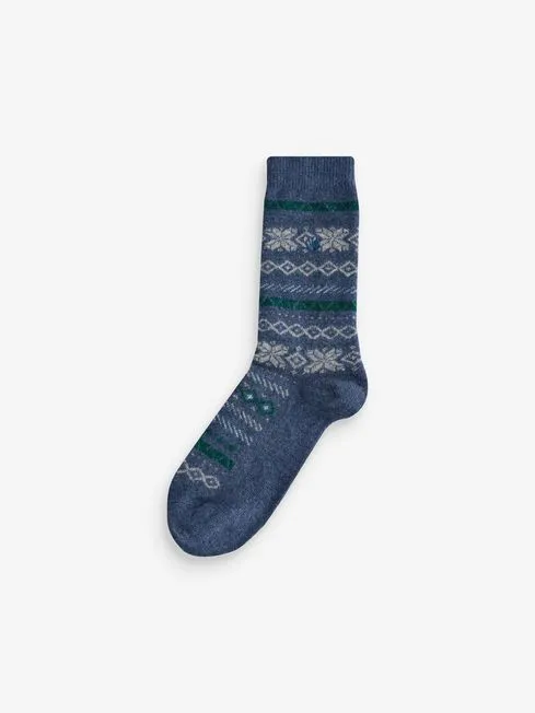 Men Fatface Loungewear Navy Cashmere Blend Fairisle Socks