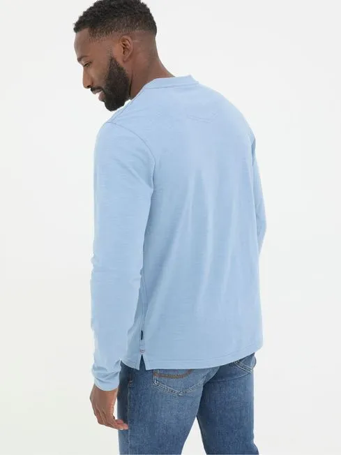 Men Fatface Loungewear Woodside Light Blue Long Sleeve Henley T Shirt