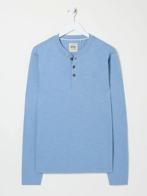 Men Fatface Loungewear Woodside Light Blue Long Sleeve Henley T Shirt
