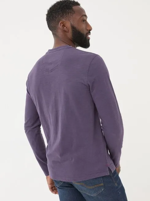 Men Fatface Loungewear Woodside Purple Long Sleeve Henley T Shirt