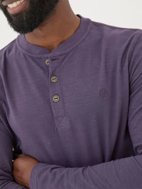 Men Fatface Loungewear Woodside Purple Long Sleeve Henley T Shirt